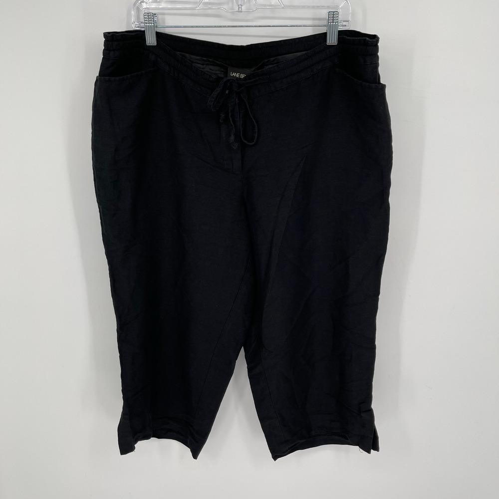 Lane Bryant Women's Black Linen Blend Drawstring Pull On Capri Pants Size 16